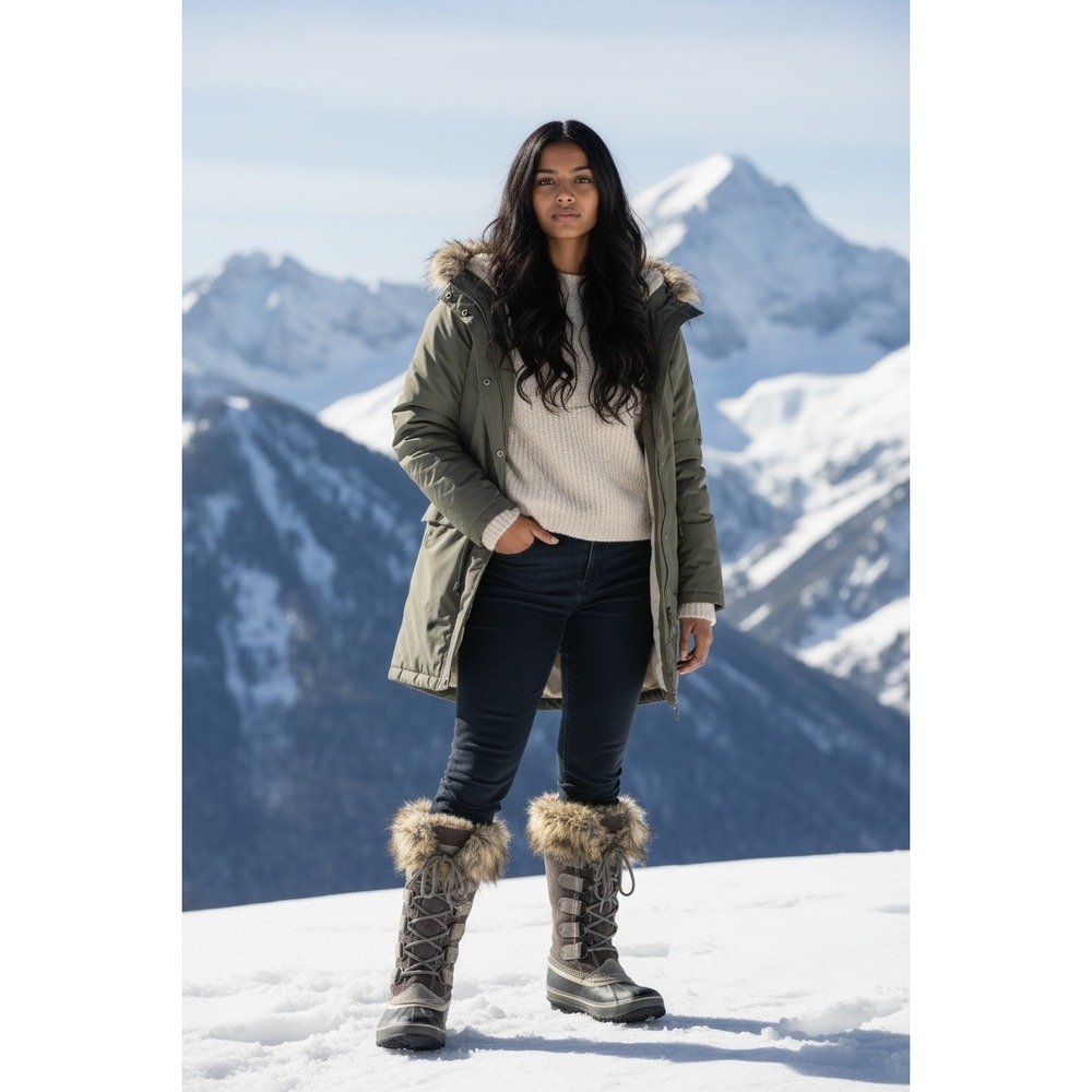 Sorel Joan of Arctic Winter Boots Shale Grey Size 6 Faux Fur Waterproof NL1540